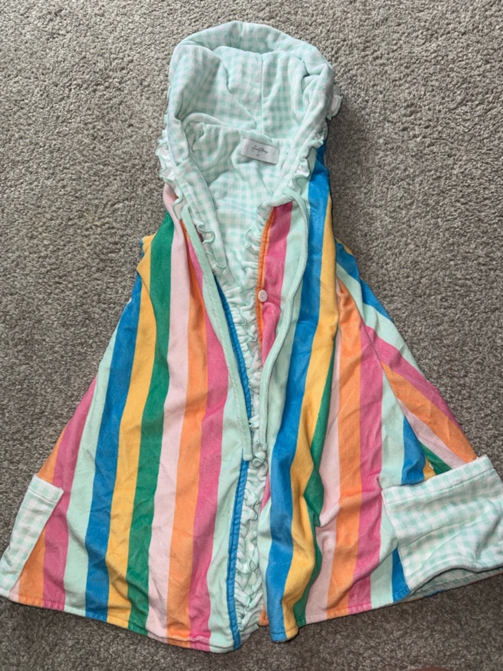 SweetHoney Kids Hooded Swim Coverup - Multicolor Stripes (mint lining)
